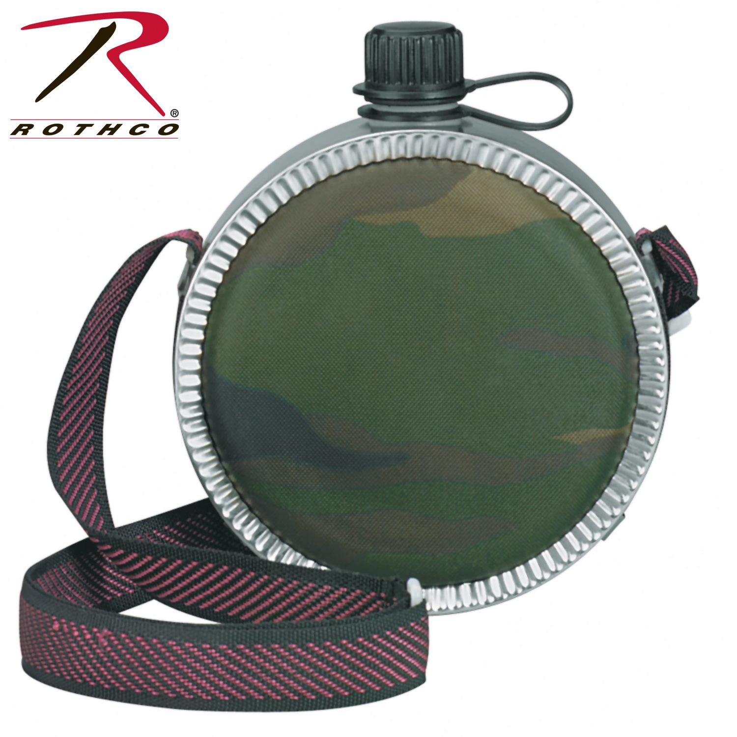 Rothco Woodland Camo Mini Desert Canteen - 25 oz Portable Outdoor Hydration Bottle with Adjustable Strap