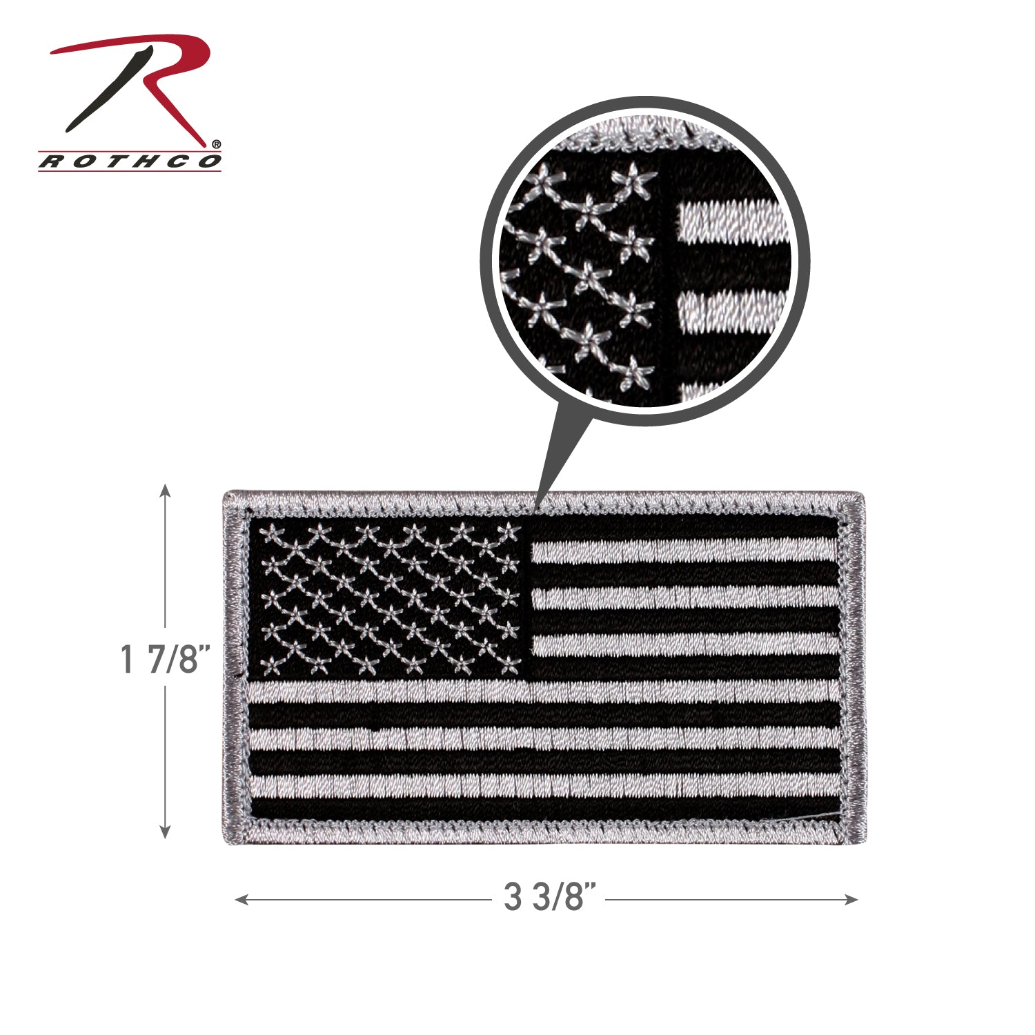 Rothco American Flag Patch - Hook Back Black & Silver, Part Number 17781