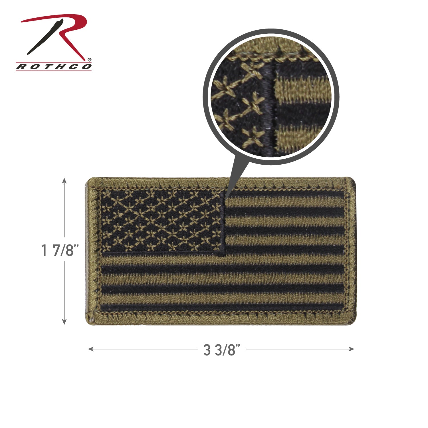Rothco American Flag Patch with Hook Back in Olive Drab and Black - Part Number 17783