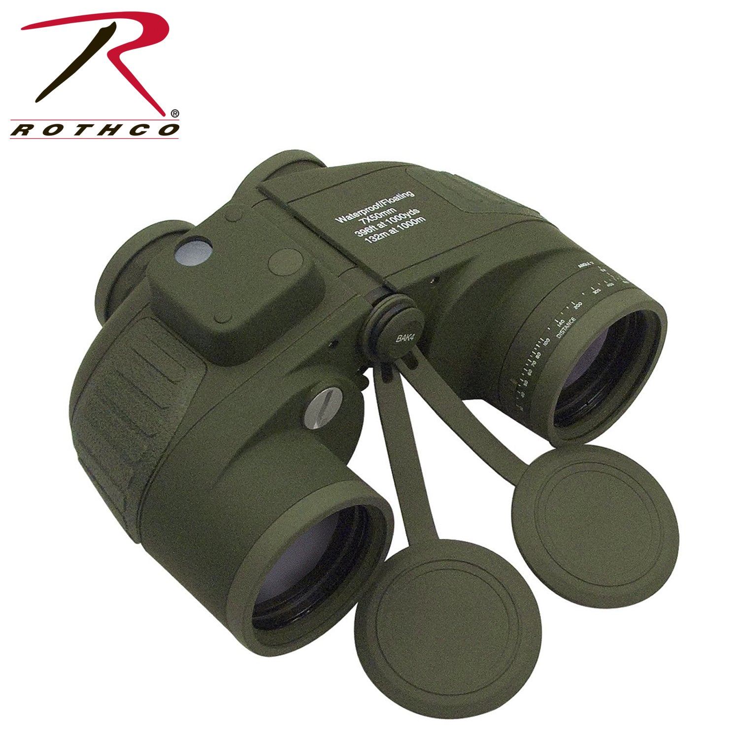 Rothco Military 7 x 50MM Binoculars in Olive Drab - Waterproof, Fog-Proof, with Compass and Range Finder