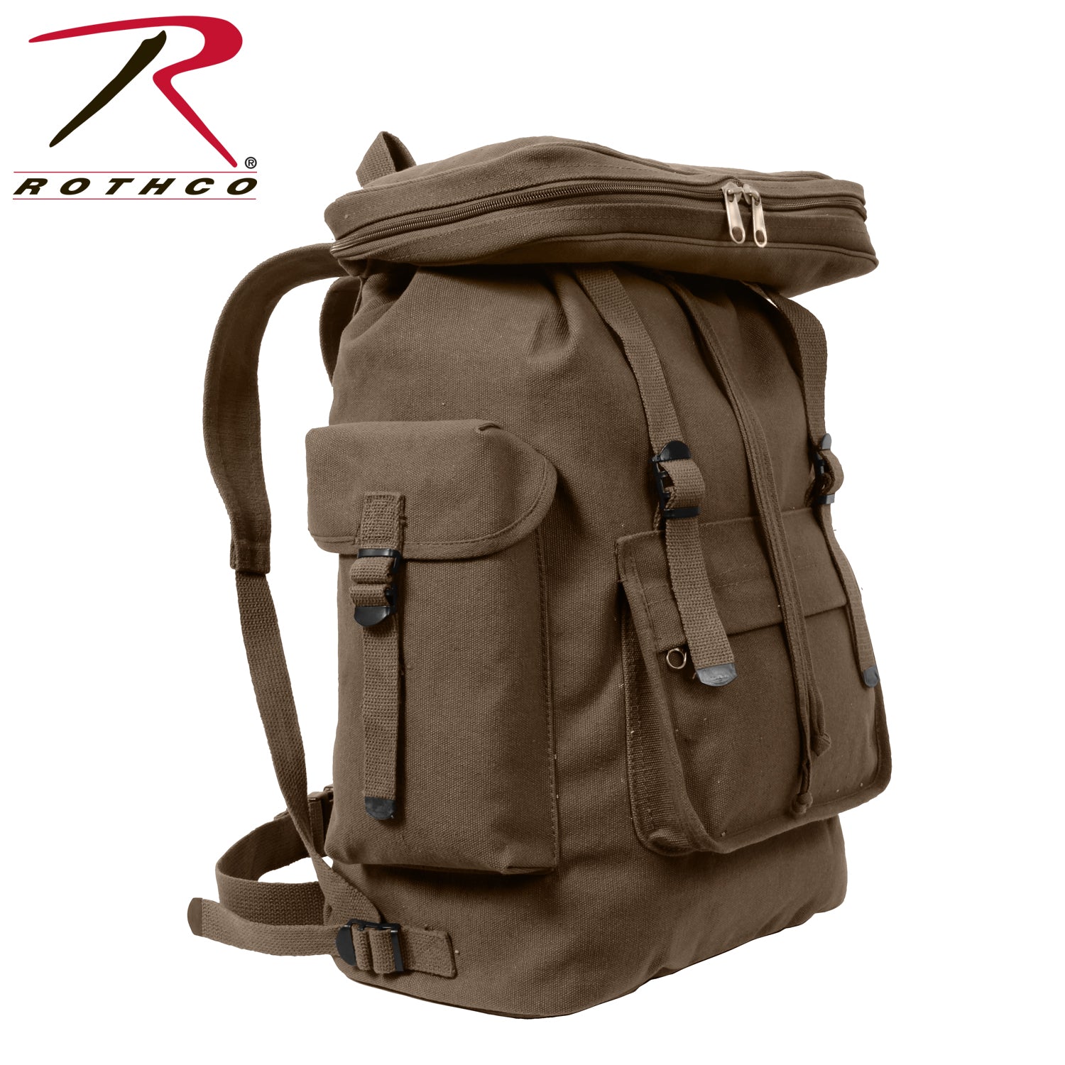 Rothco Canvas European Style Rucksack in Earth Brown – Durable Heavyweight Canvas Backpack with Multiple Pockets and Comfortable Straps