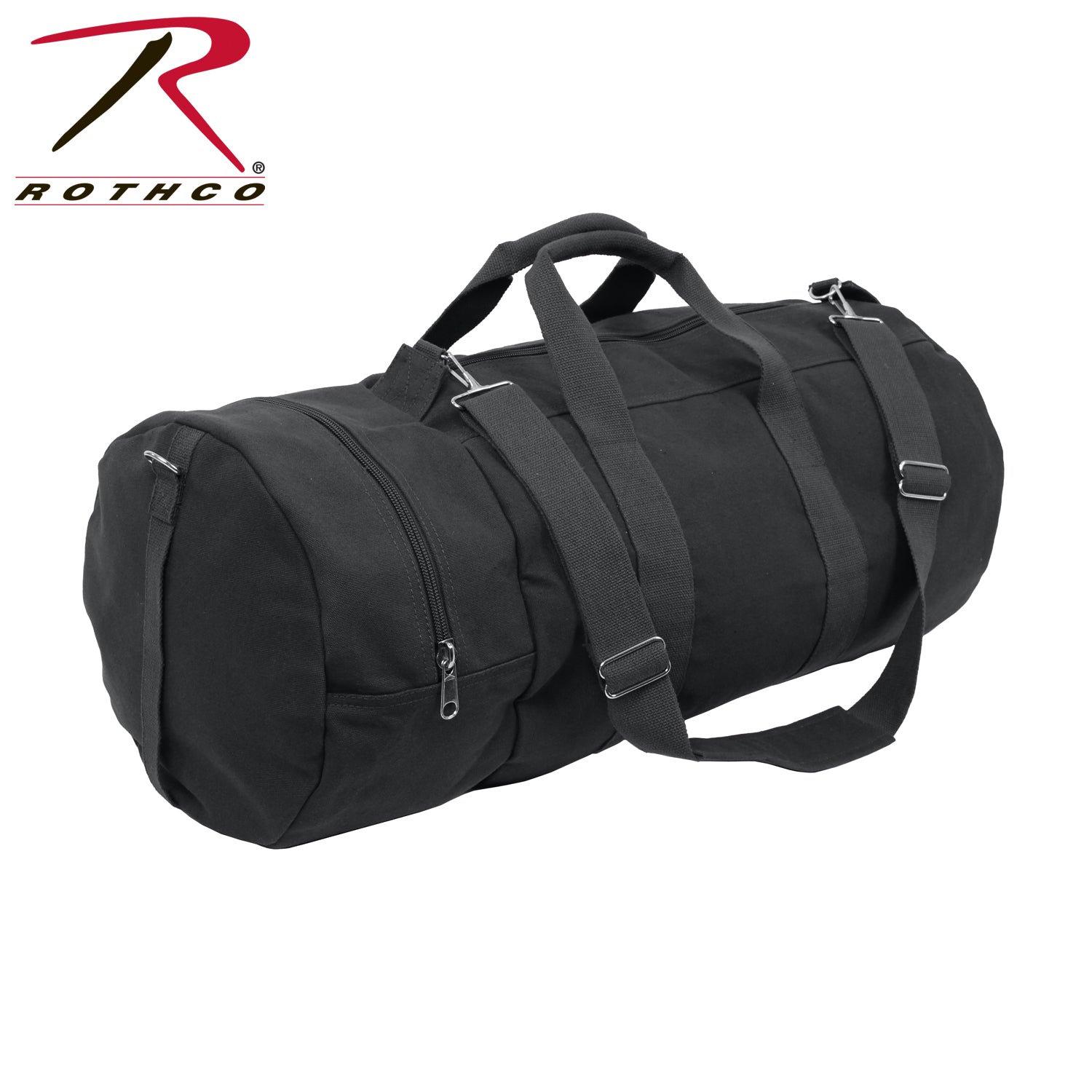 Rothco Canvas Double-Ender Sports Bag Black - 30 Inch Travel and Gym Duffle with Extension Pocket