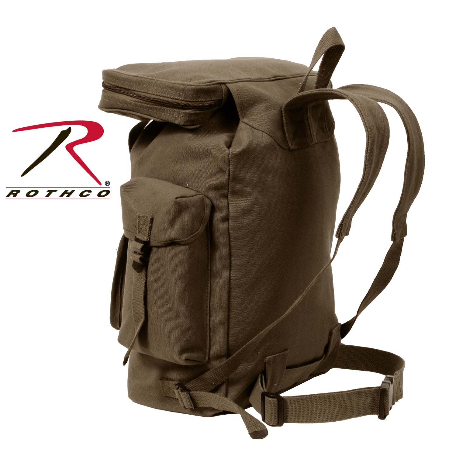 Rothco Canvas European Style Rucksack in Earth Brown – Durable Heavyweight Canvas Backpack with Multiple Pockets and Comfortable Straps