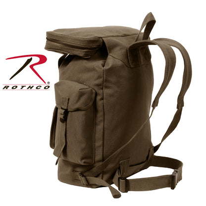 Rothco Canvas European Style Rucksack in Earth Brown – Durable Heavyweight Canvas Backpack with Multiple Pockets and Comfortable Straps