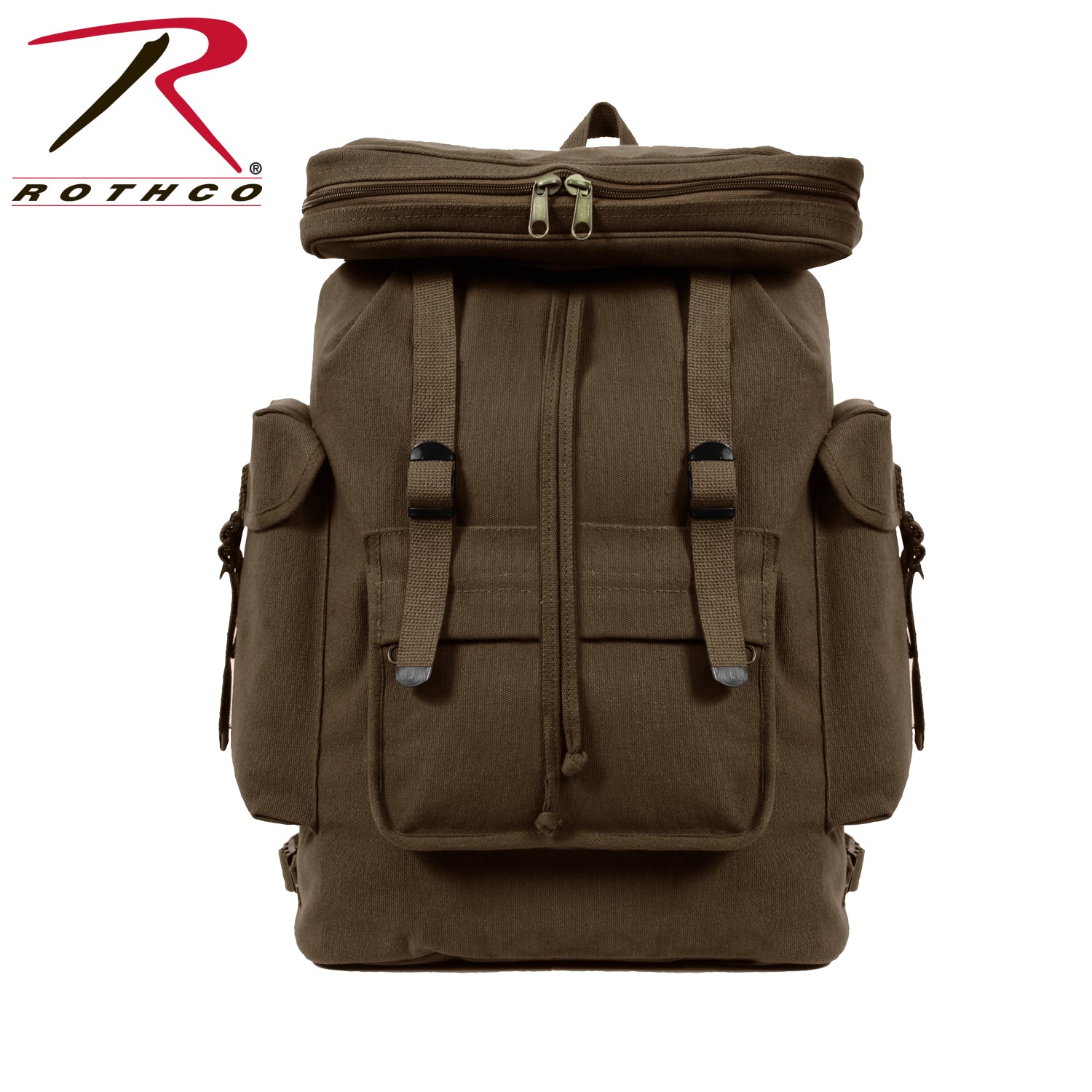 Rothco Canvas European Style Rucksack in Earth Brown – Durable Heavyweight Canvas Backpack with Multiple Pockets and Comfortable Straps