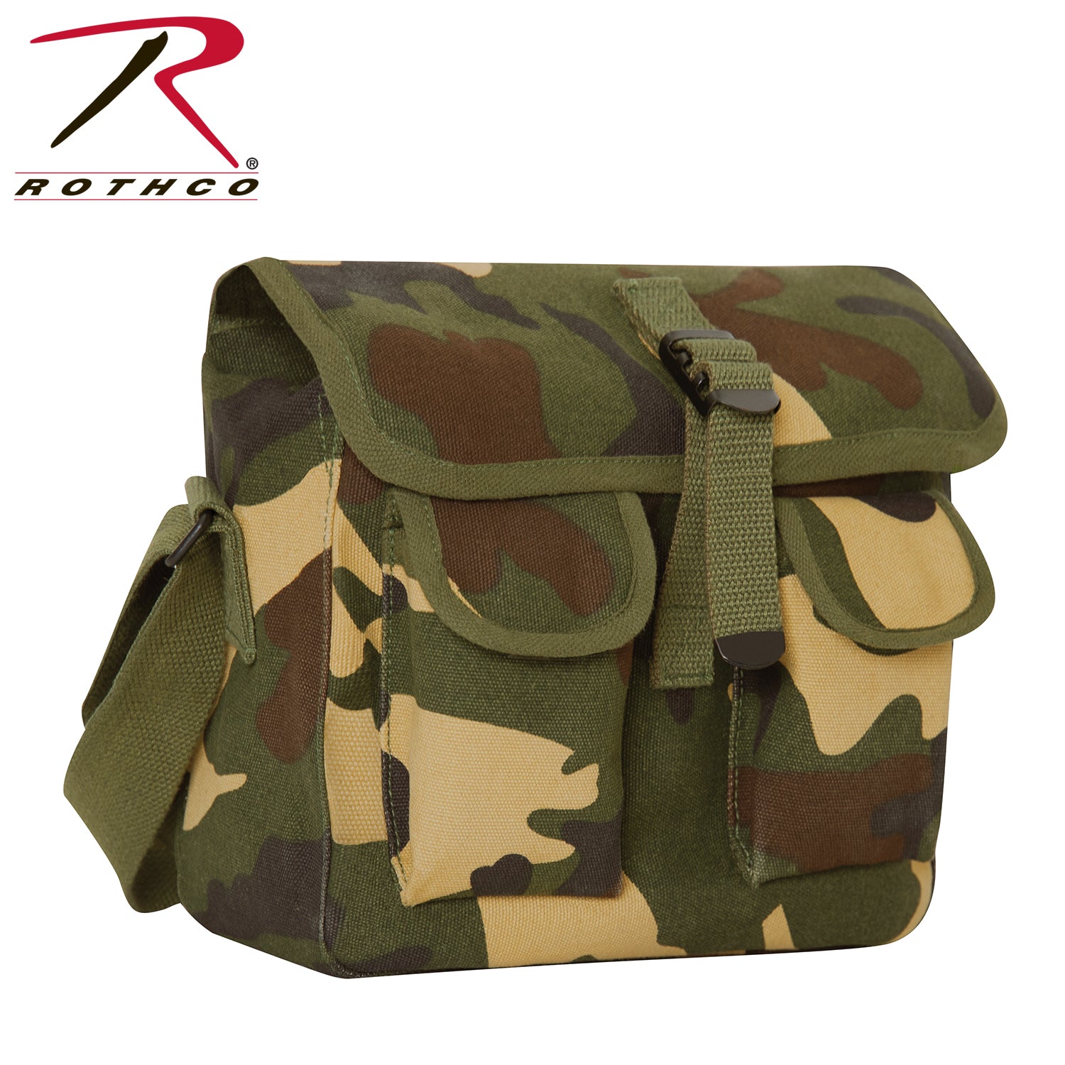 Rothco Canvas Ammo Shoulder Bag Woodland Camo - Durable Military Style Crossbody Bag with Multiple Storage Compartments