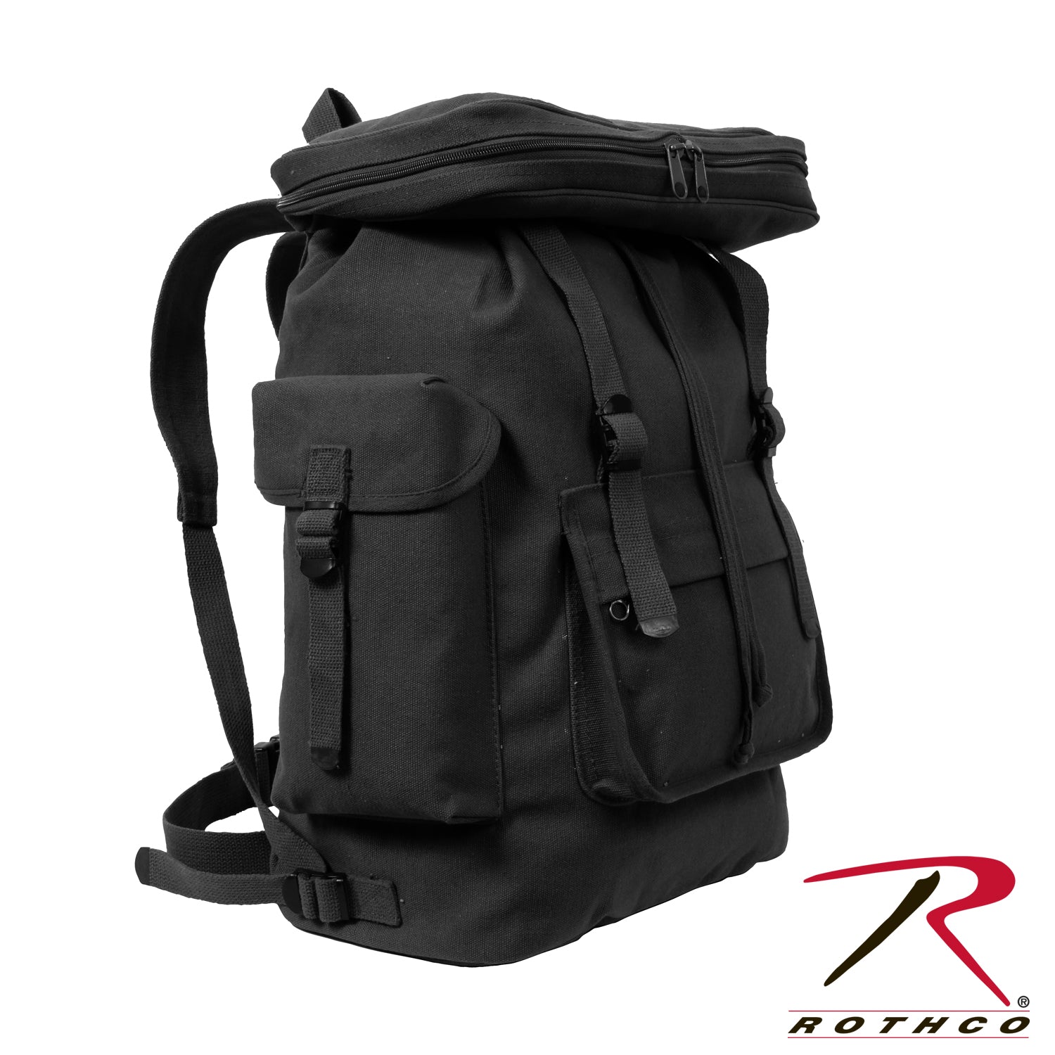 Rothco Canvas European Style Rucksack in Black – Durable 20 Inch Backpack with Multiple Pockets and Adjustable Straps
