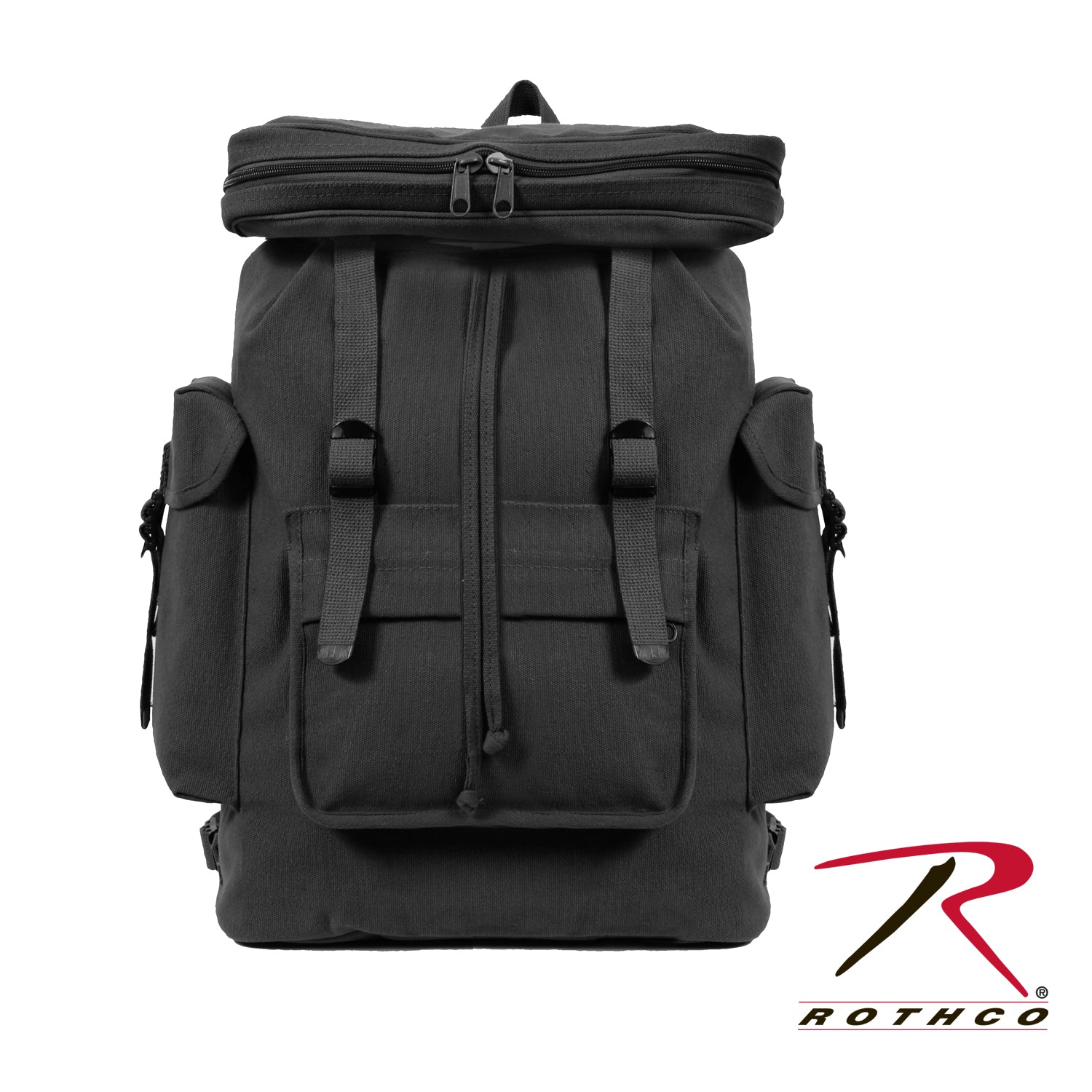Rothco Canvas European Style Rucksack in Black – Durable 20 Inch Backpack with Multiple Pockets and Adjustable Straps