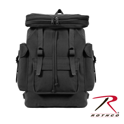 Rothco Canvas European Style Rucksack in Black – Durable 20 Inch Backpack with Multiple Pockets and Adjustable Straps