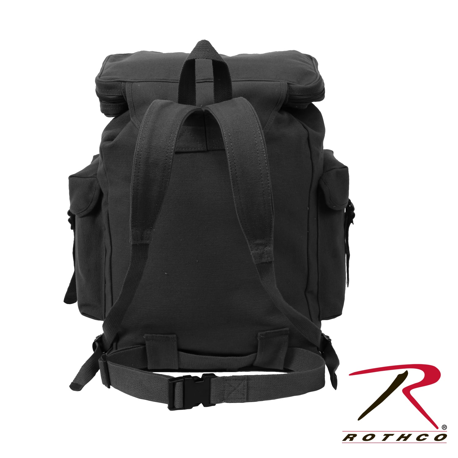 Rothco Canvas European Style Rucksack in Black – Durable 20 Inch Backpack with Multiple Pockets and Adjustable Straps