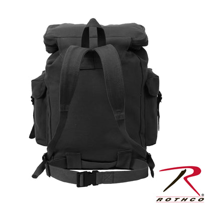 Rothco Canvas European Style Rucksack in Black – Durable 20 Inch Backpack with Multiple Pockets and Adjustable Straps