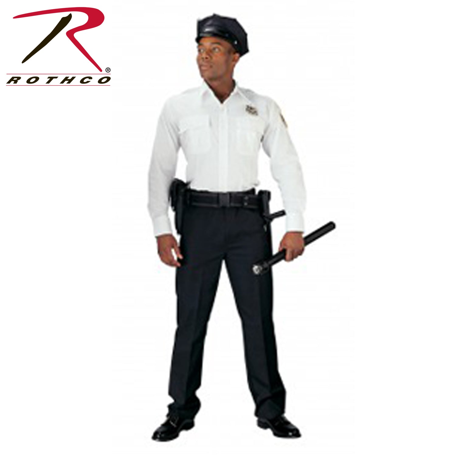Rothco Long Sleeve Uniform Shirt White Size Small - Durable Poly-Cotton Blend with Secure Patch Pockets
