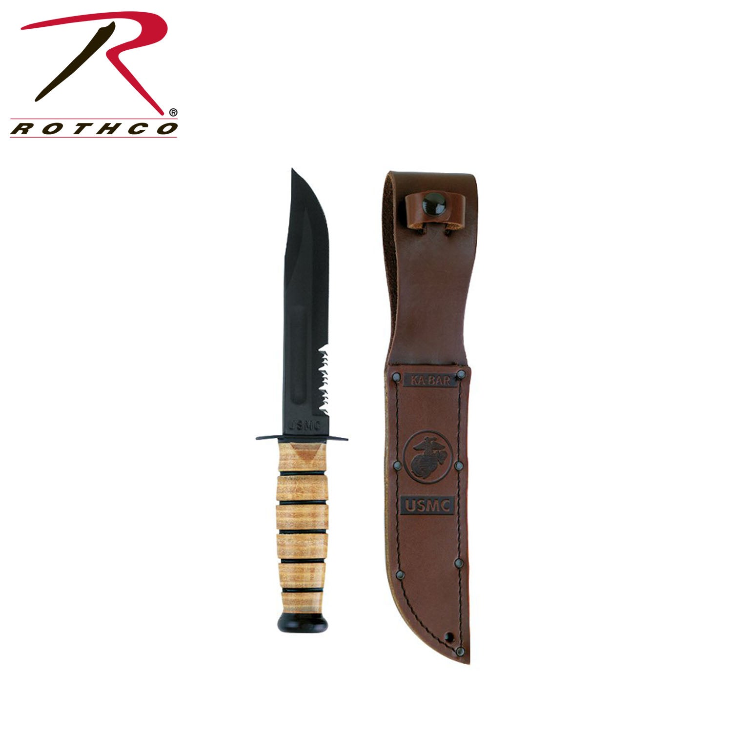 Ka-Bar USMC Combo Edge Fighting Knife – 12 Inch Military Combat Knife with Leather Sheath