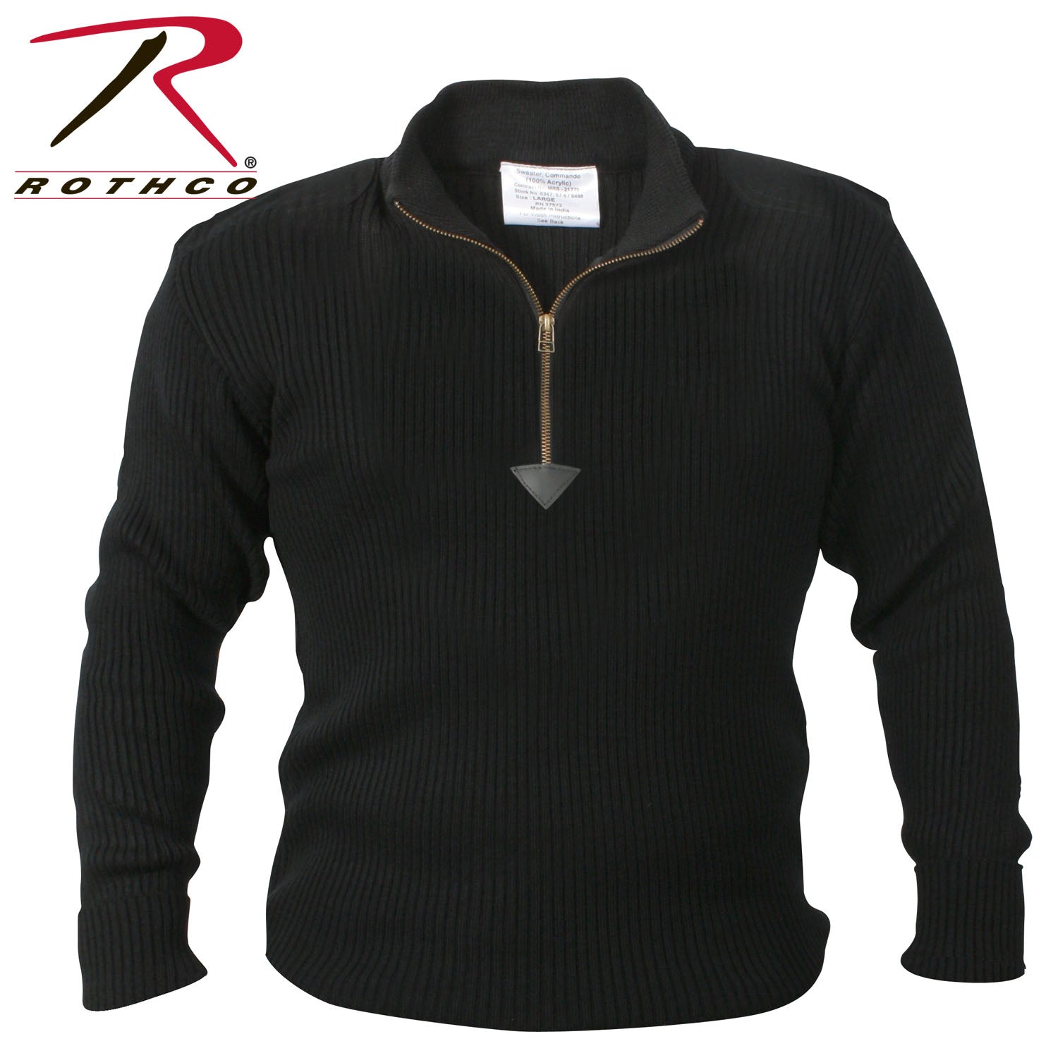 Rothco Quarter Zip Acrylic Commando Sweater Black Size Large