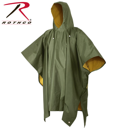 Rothco Reversible PVC Poncho Olive Drab - Heavy-Gauge Waterproof Rain Gear