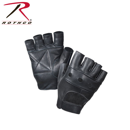 Rothco Fingerless Biker Gloves Size M - Genuine Leather Motorcycle Gloves with Breathable Knuckle Vents and Adjustable Wrist Strap