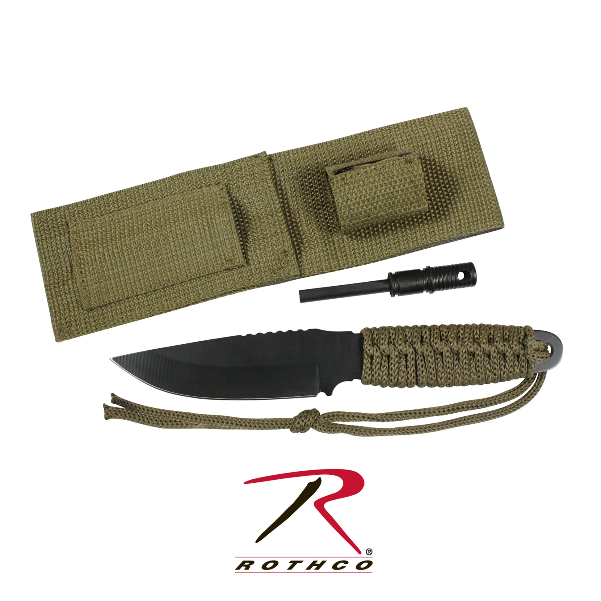 Rothco Paracord Knife with Fire Starter in Olive Drab – Compact Survival Tool
