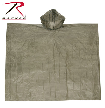 Rothco All Weather Emergency Rain Poncho Olive Drab - Lightweight Waterproof Shelter