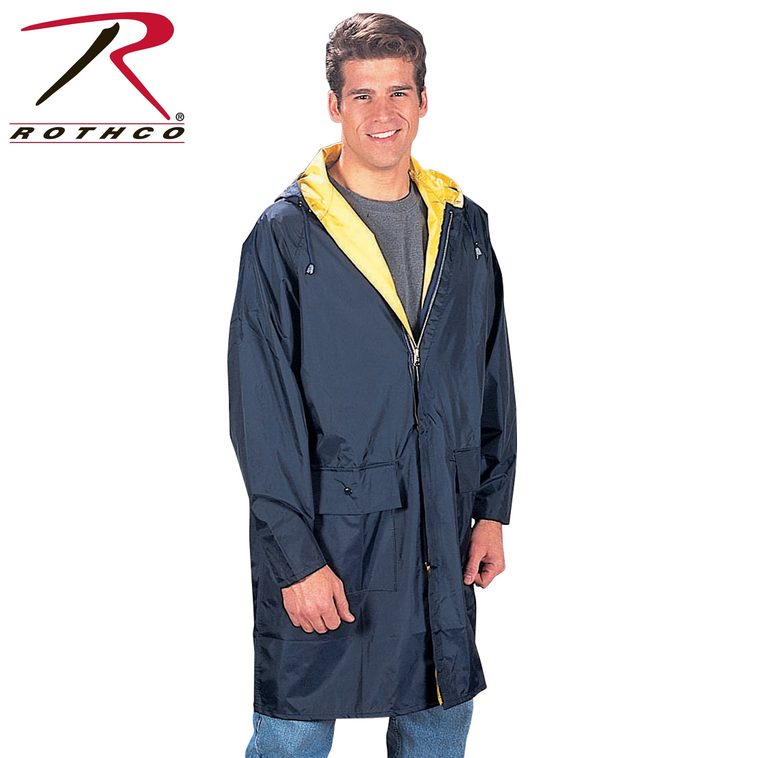 Rothco Reversible 3/4 Length Rain Parka in Navy Blue and Yellow, Size S
