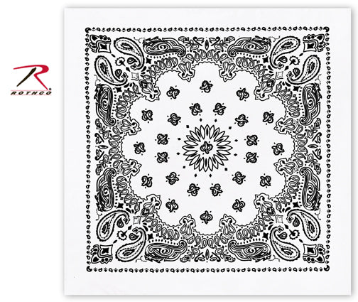Rothco Trainmen Paisley Bandana - 22 inch White Cotton Square