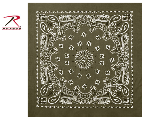 Rothco Trainmen Paisley Bandana - 22 Inch Olive Drab Cotton Square
