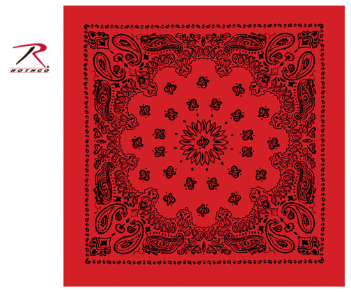 Rothco Trainmen Paisley Bandana - 22 Inch Red and Black Cotton Square