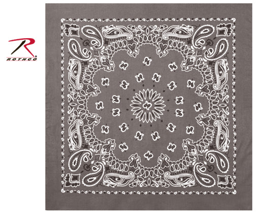 Rothco Trainmen Paisley Bandana - 22 inch Grey Cotton Square