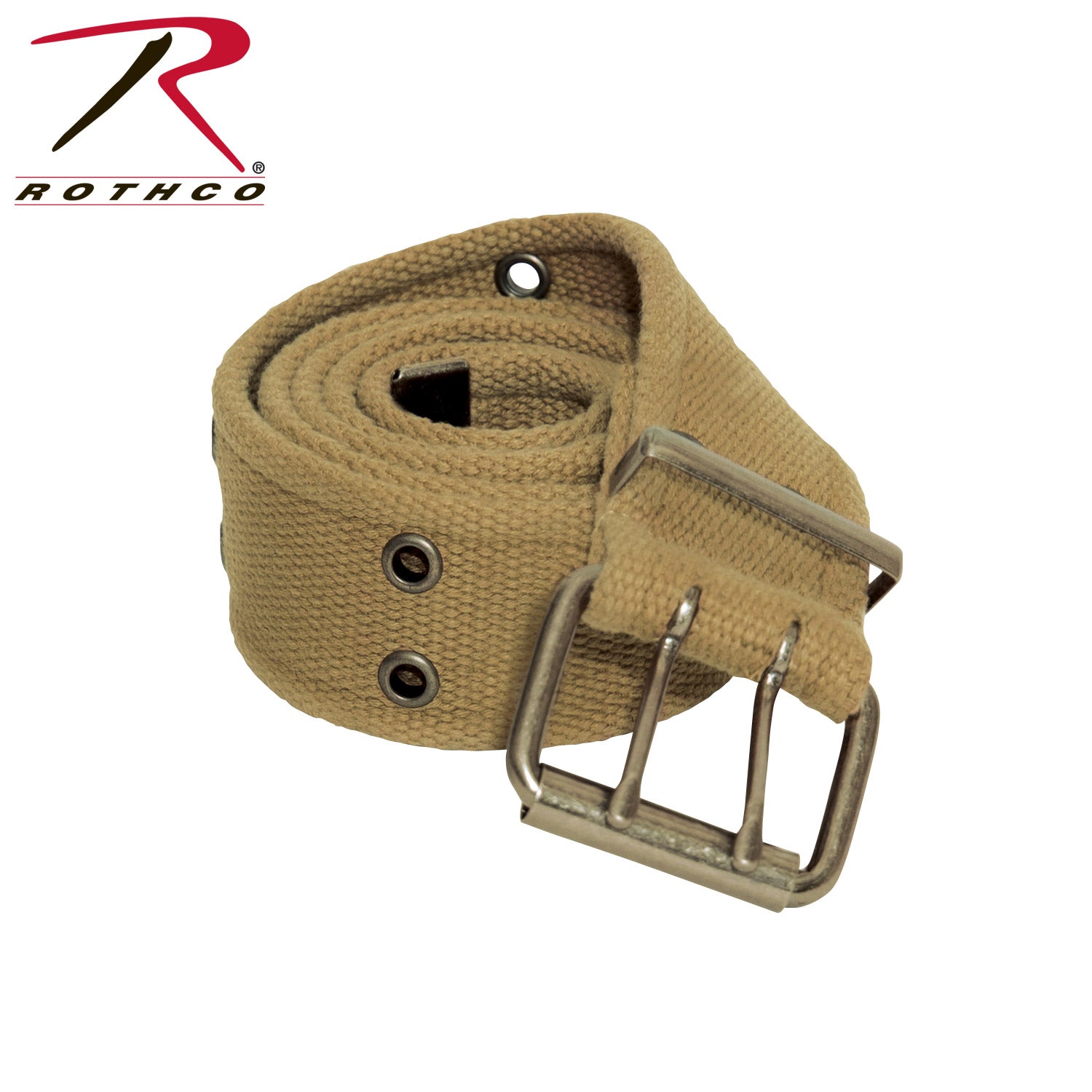 Rothco Vintage Double Prong Buckle Belt in Khaki, Size M - Durable Washed Cotton Strap