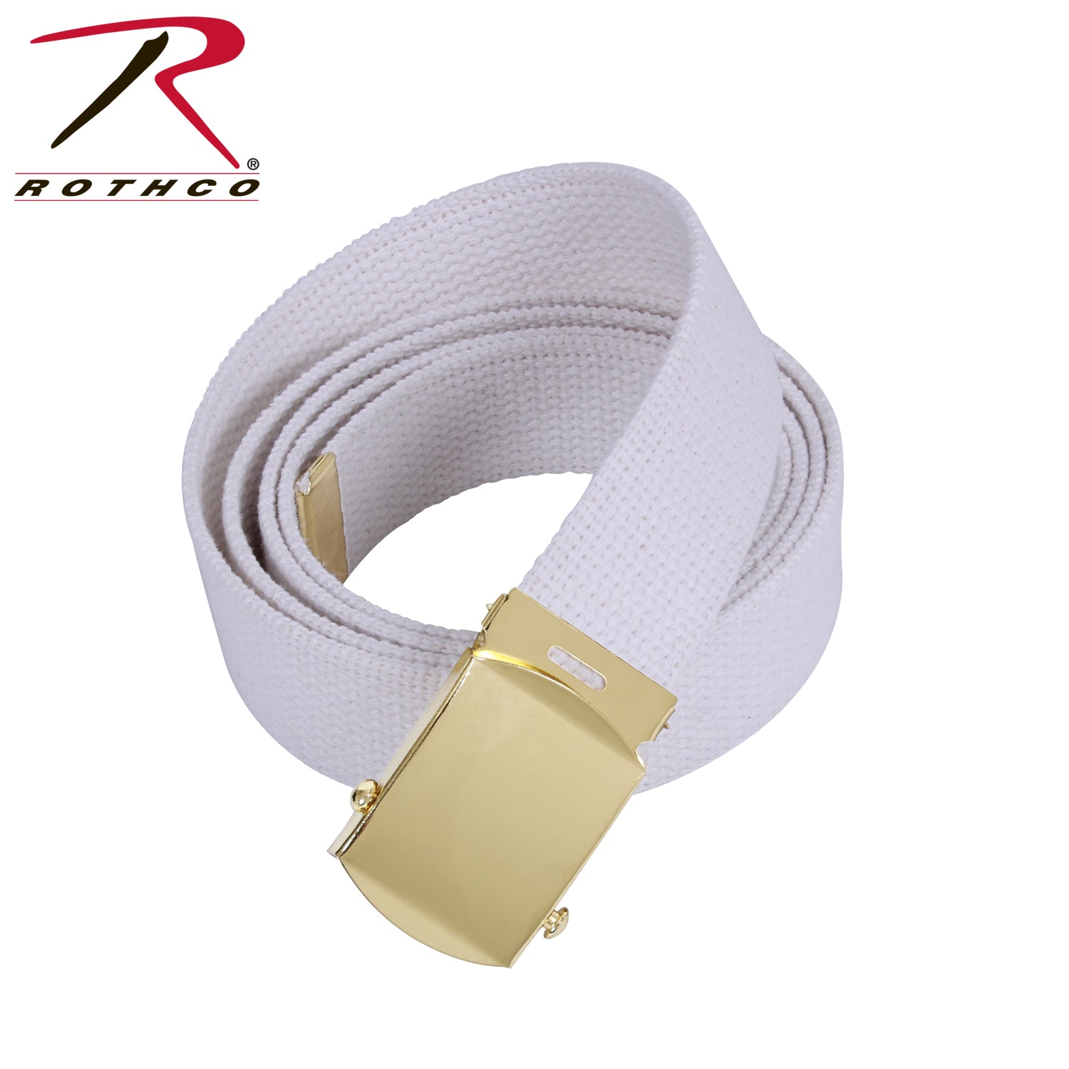 Rothco Web Belt 44 Inches Long in White with Gold Buckle – Adjustable Cotton Canvas Belt for Men and Women