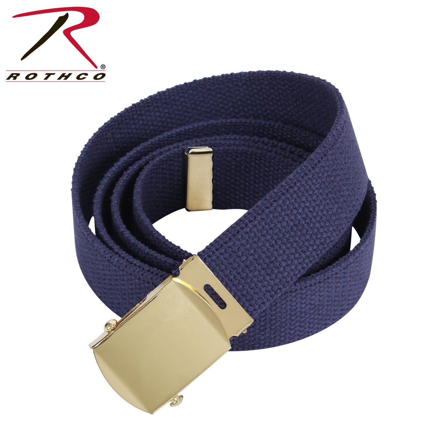 Rothco Web Belt - 44 Inch Navy Blue Cotton Canvas with Gold Buckle