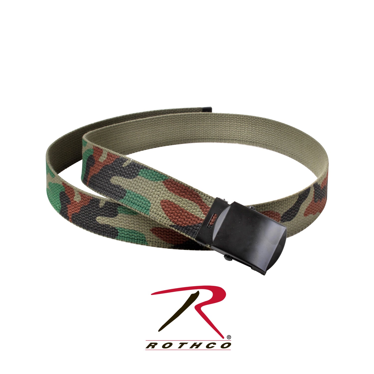 Rothco Camo Reversible Web Belt – Woodland Camo and Olive Drab, 54 Inches