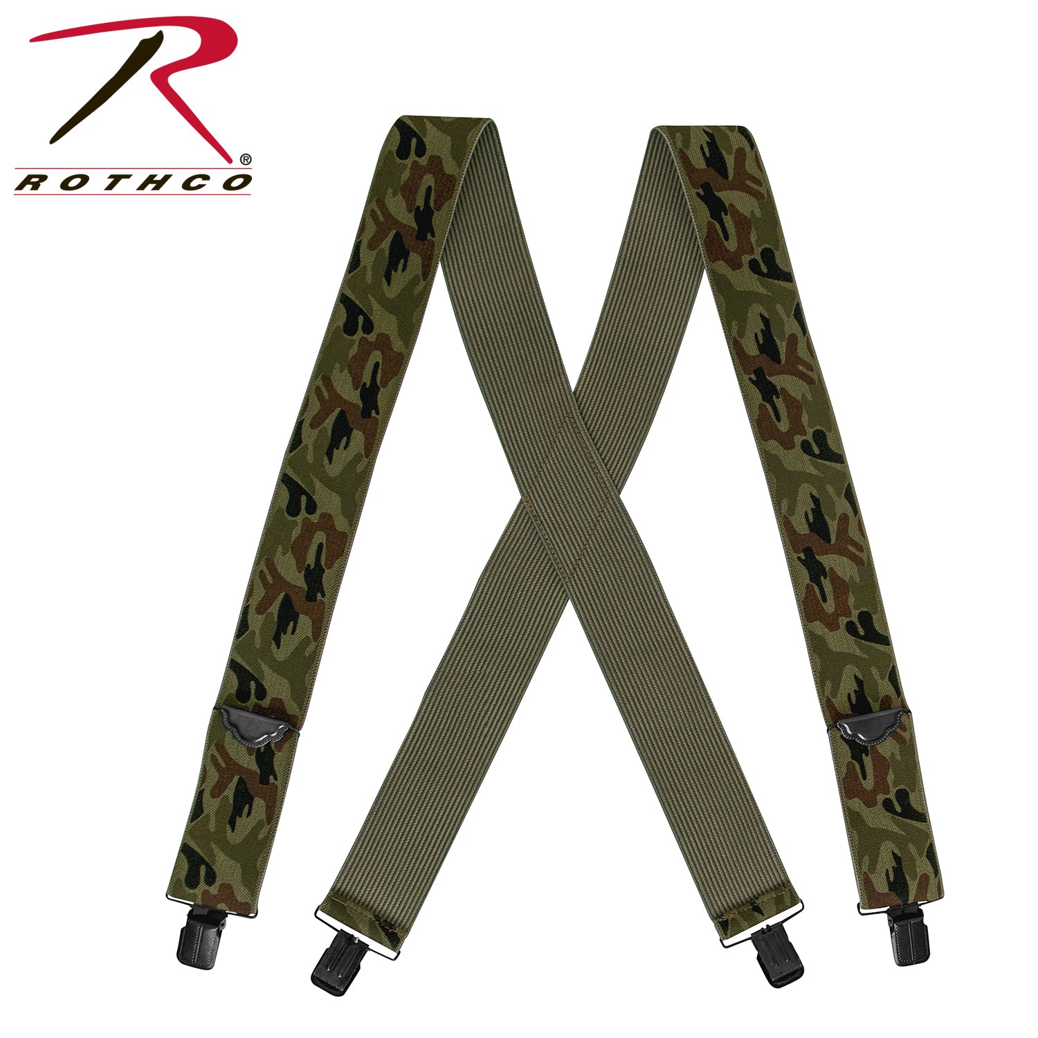 Rothco Adjustable Elastic X-Back Pant Suspenders Woodland Camo