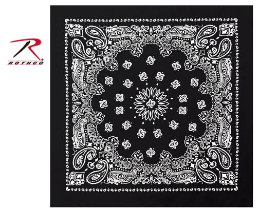 Rothco Trainmen Paisley Bandana - 22 inch Black Cotton Square