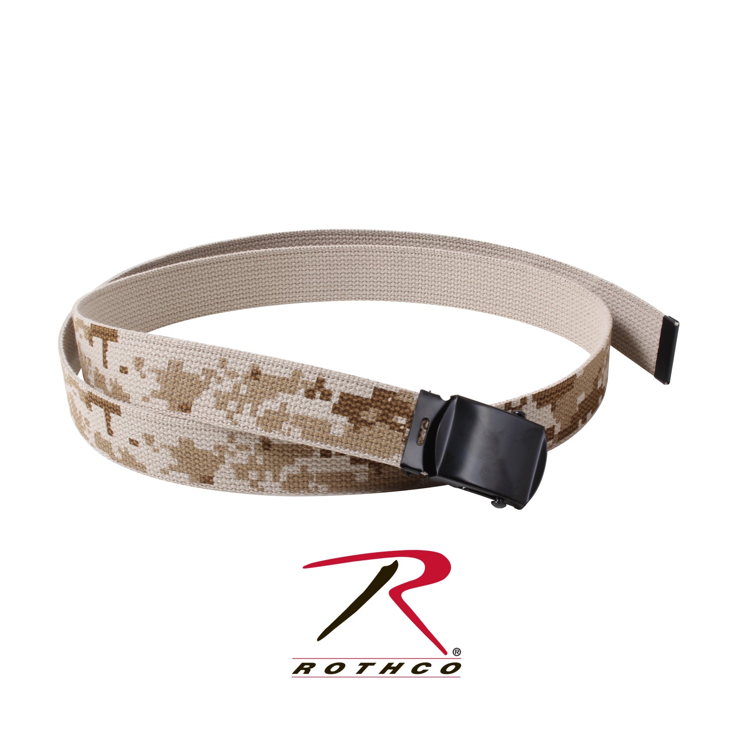 Rothco Camo Reversible Web Belt Desert Digital / Tan – 54 Inch Active Duty Style Belt with Metal Buckle