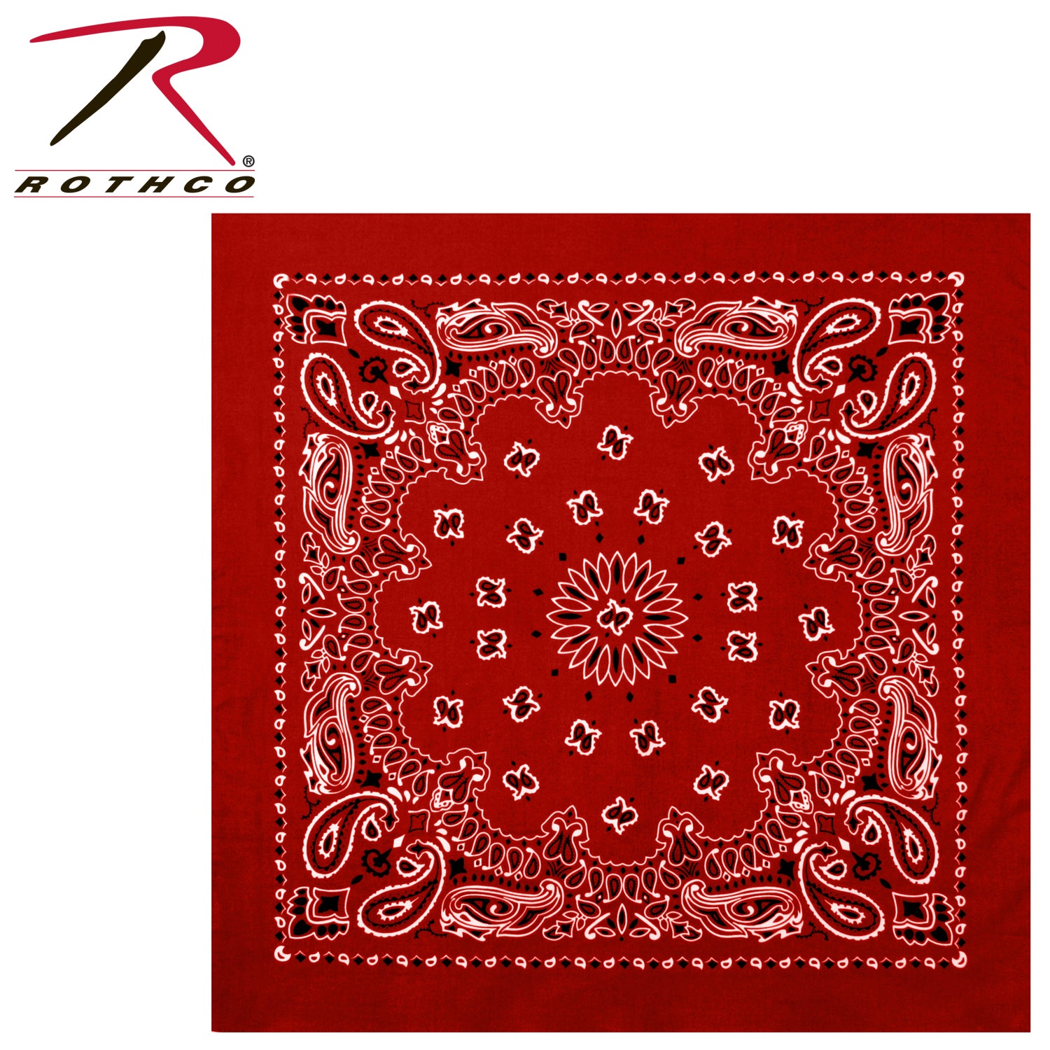 Rothco Trainmen Paisley Bandana – Extra-Large 27” x 27” in Red and White