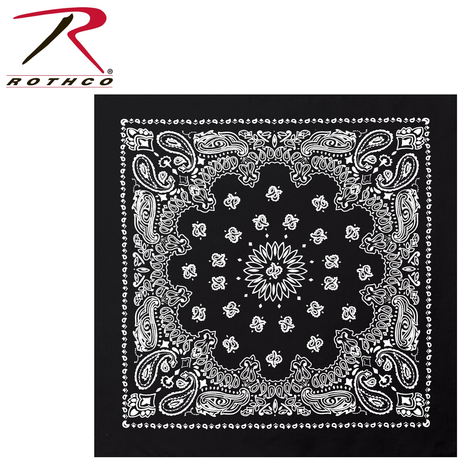 Rothco 27-Inch Trainmen Paisley Bandana in Black – Extra-Large Cotton Headwear and Accessories