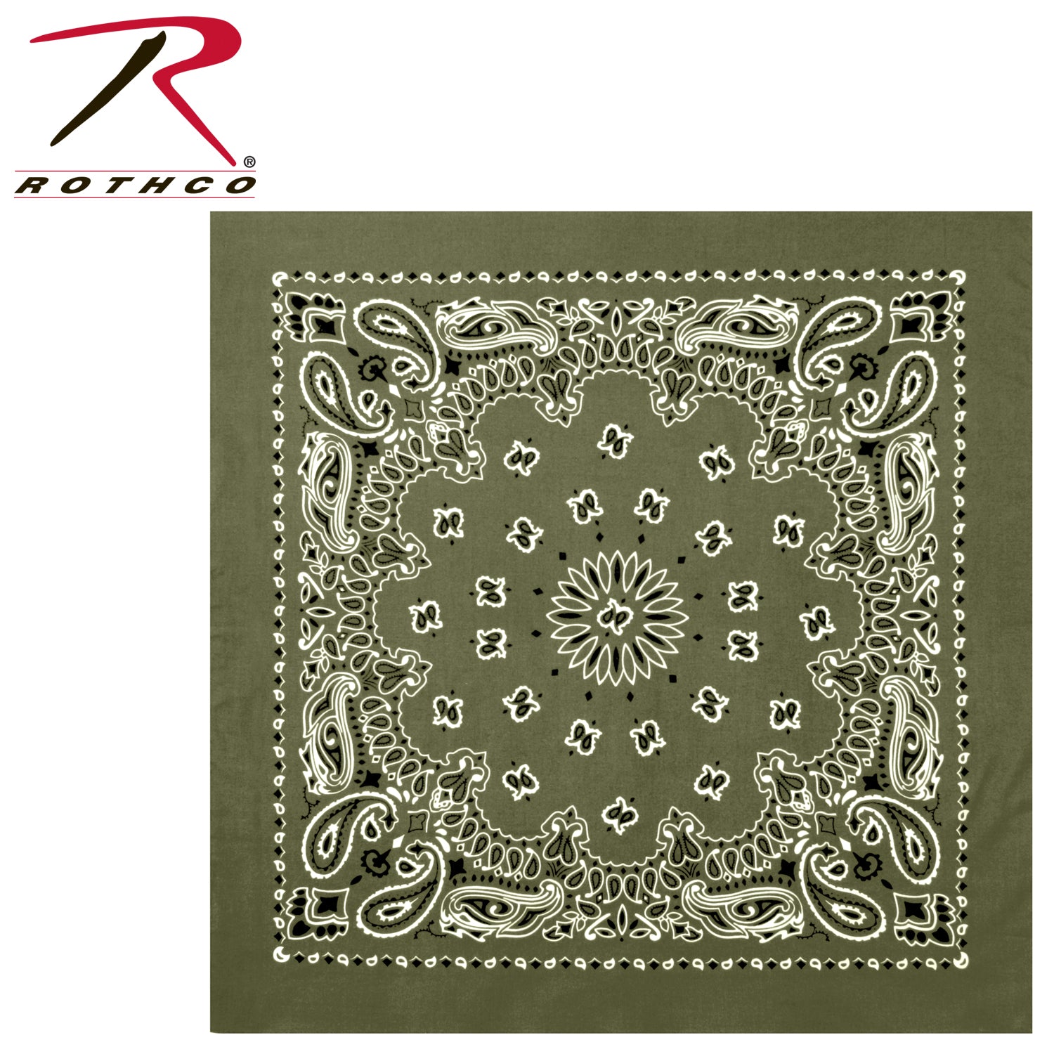 Rothco Trainmen Paisley Bandana – Extra-Large 27 x 27 Inches in Olive Drab