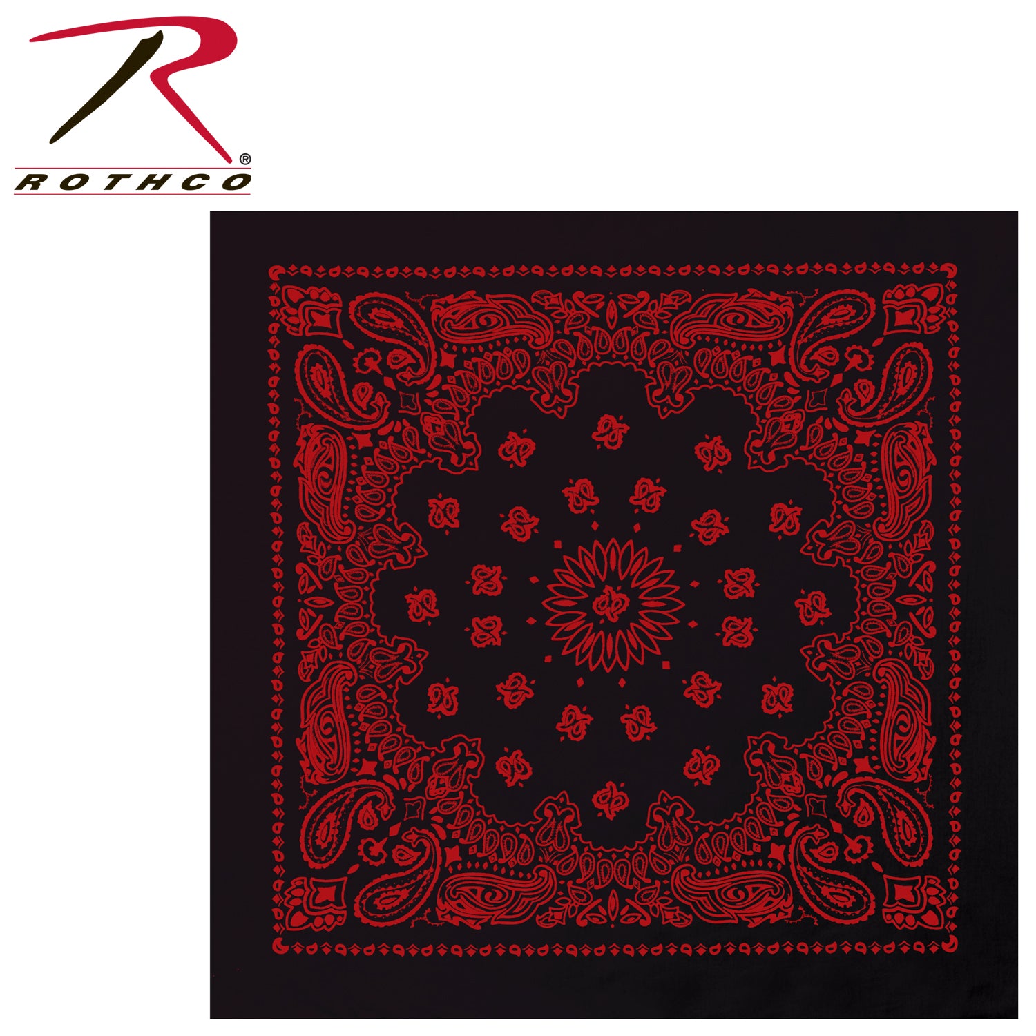 Rothco Trainmen Paisley Bandana – Extra-Large 27” x 27” Black / Red