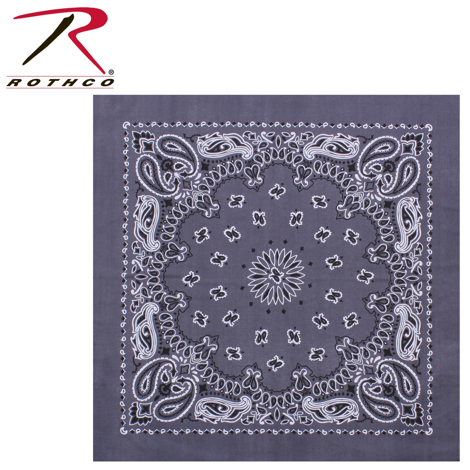 Rothco Trainmen Paisley Bandana – Extra-Large 27” x 27” in Grey
