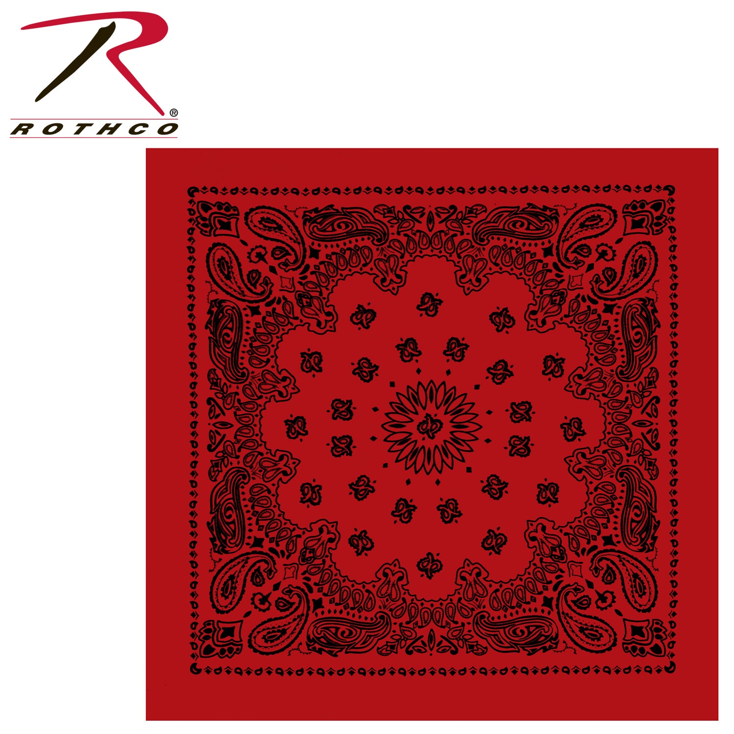 Rothco Trainmen Paisley Bandana – Extra-Large 27” x 27” Red & Black