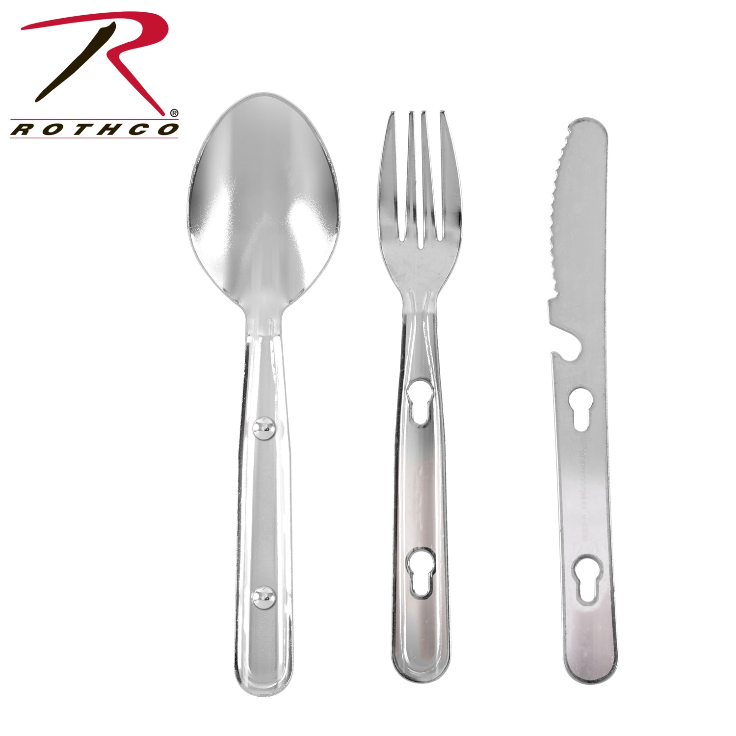 Rothco Chow Kit - 3-Piece Outdoor Utensil Set with Stainless Steel Knife, Fork, and Spoon