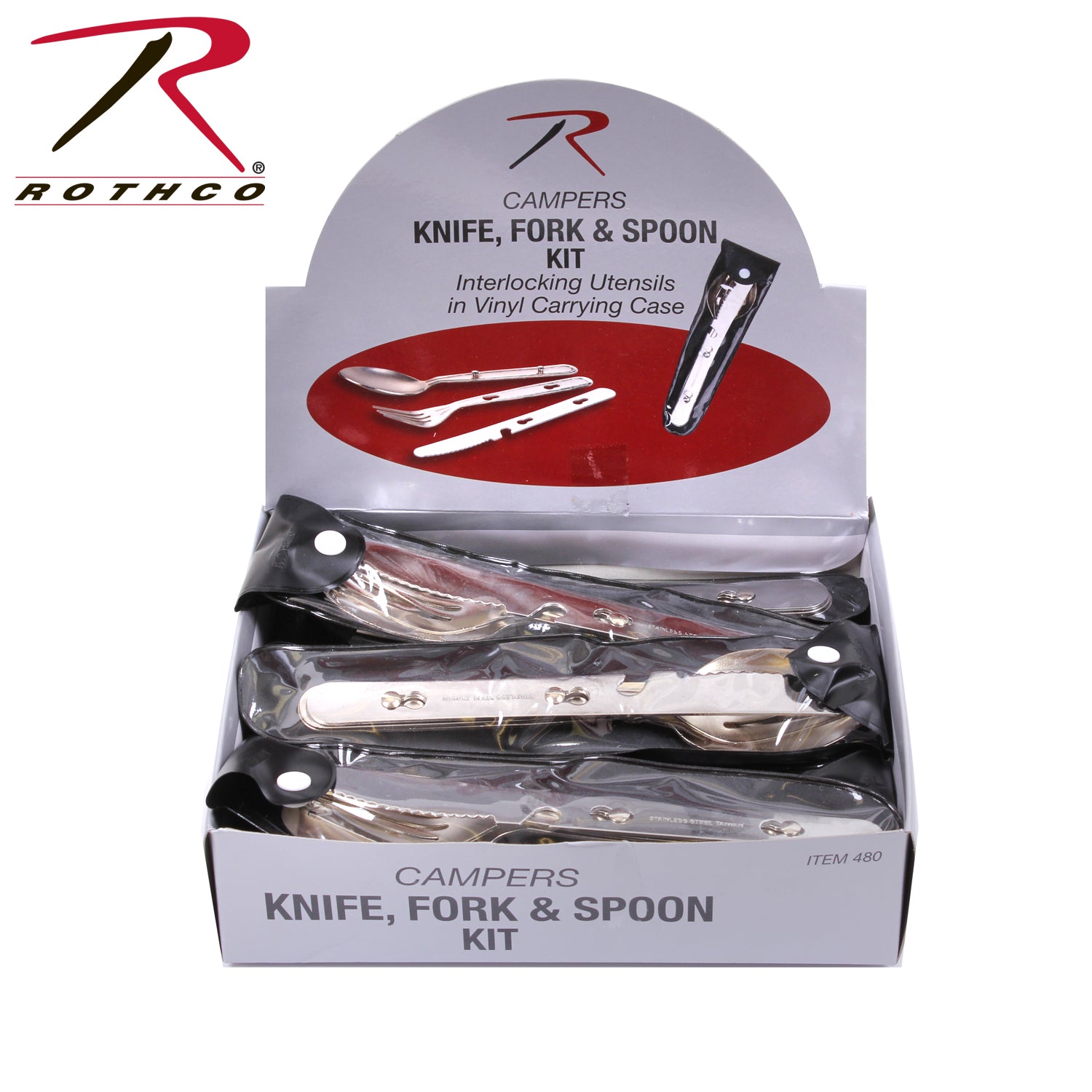 Rothco Chow Kit - 3-Piece Outdoor Utensil Set with Stainless Steel Knife, Fork, and Spoon