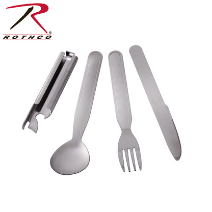 Rothco Deluxe Chow Set - Compact 4-Piece Stainless Steel Utensil Set for Outdoor Adventures