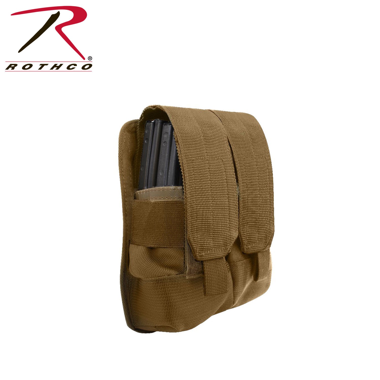 Rothco MOLLE Universal Double Rifle Mag Pouch Coyote Brown - Durable Tactical Magazine Carrier