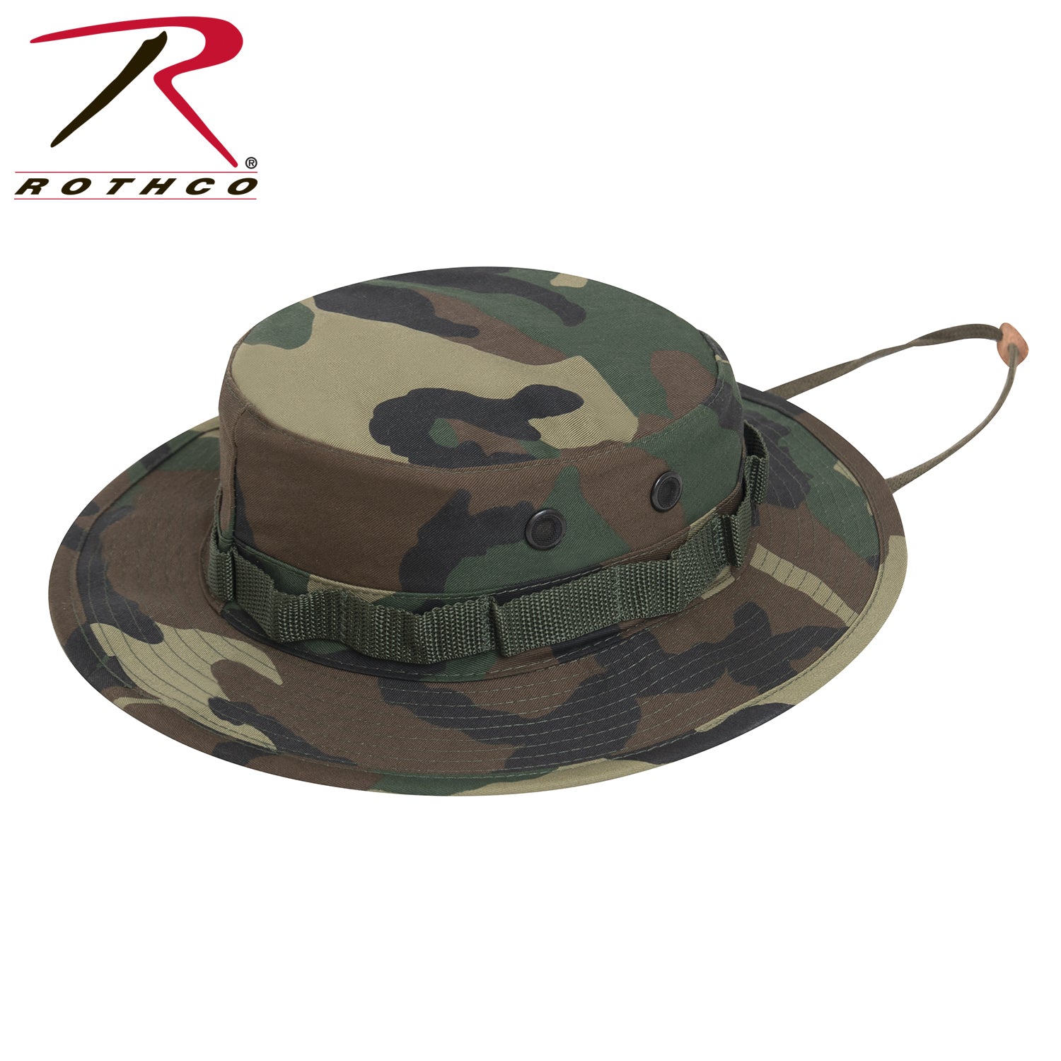 Rothco Woodland Camo Boonie Hat with Adjustable Chin Strap and Ventilation
