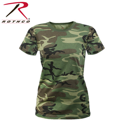 Rothco Women’s Long Length Camo T-Shirt in Woodland Camo, Size M