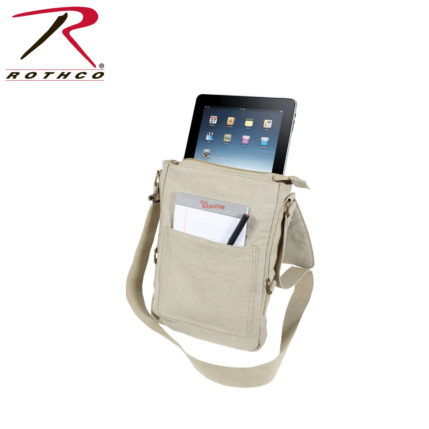 Rothco Vintage Canvas Tech Bag Khaki – Durable 15-Inch Carryall with Padded Interior and Adjustable Shoulder Strap