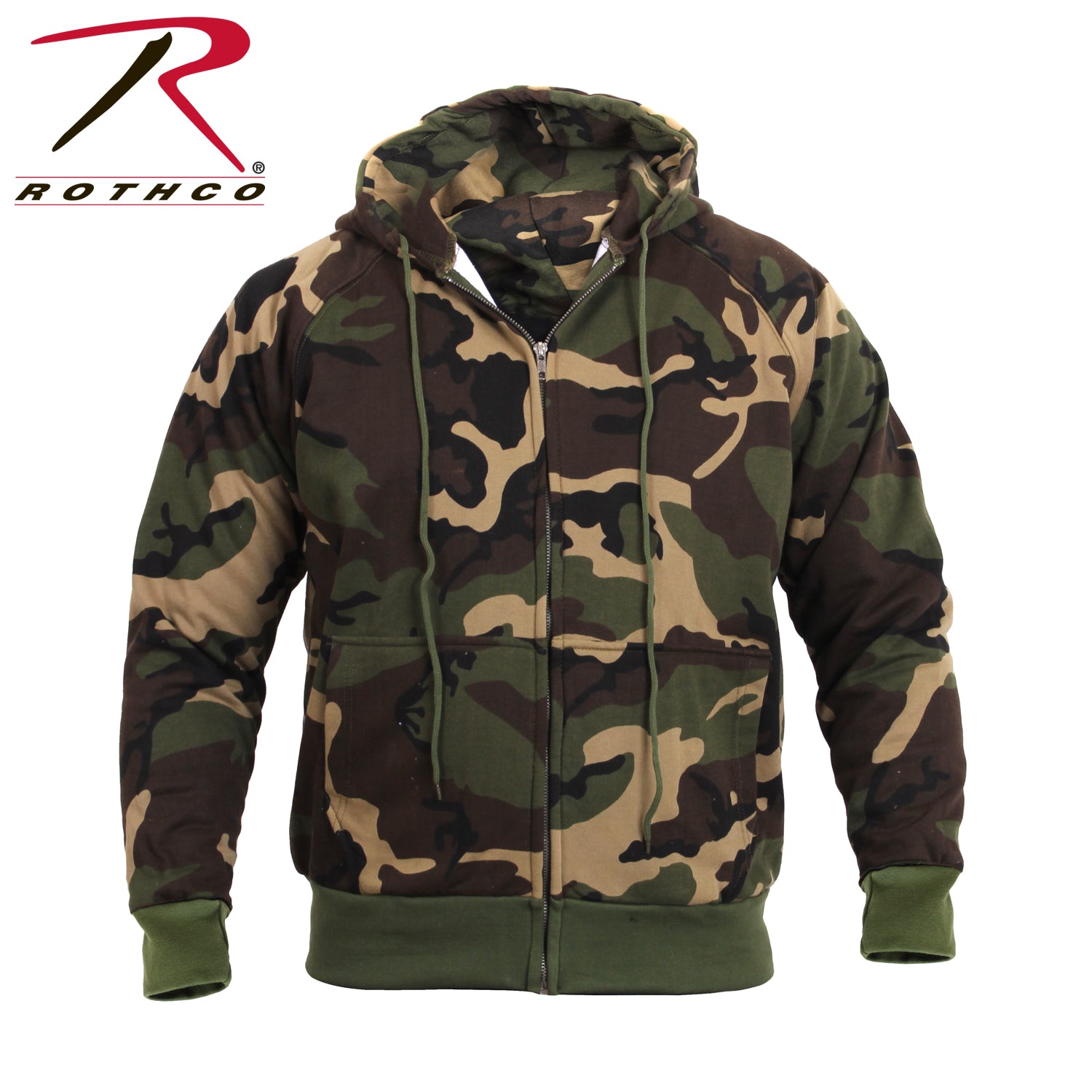 Rothco Thermal Lined Full-Zip Hoodie in Woodland Camo Size M