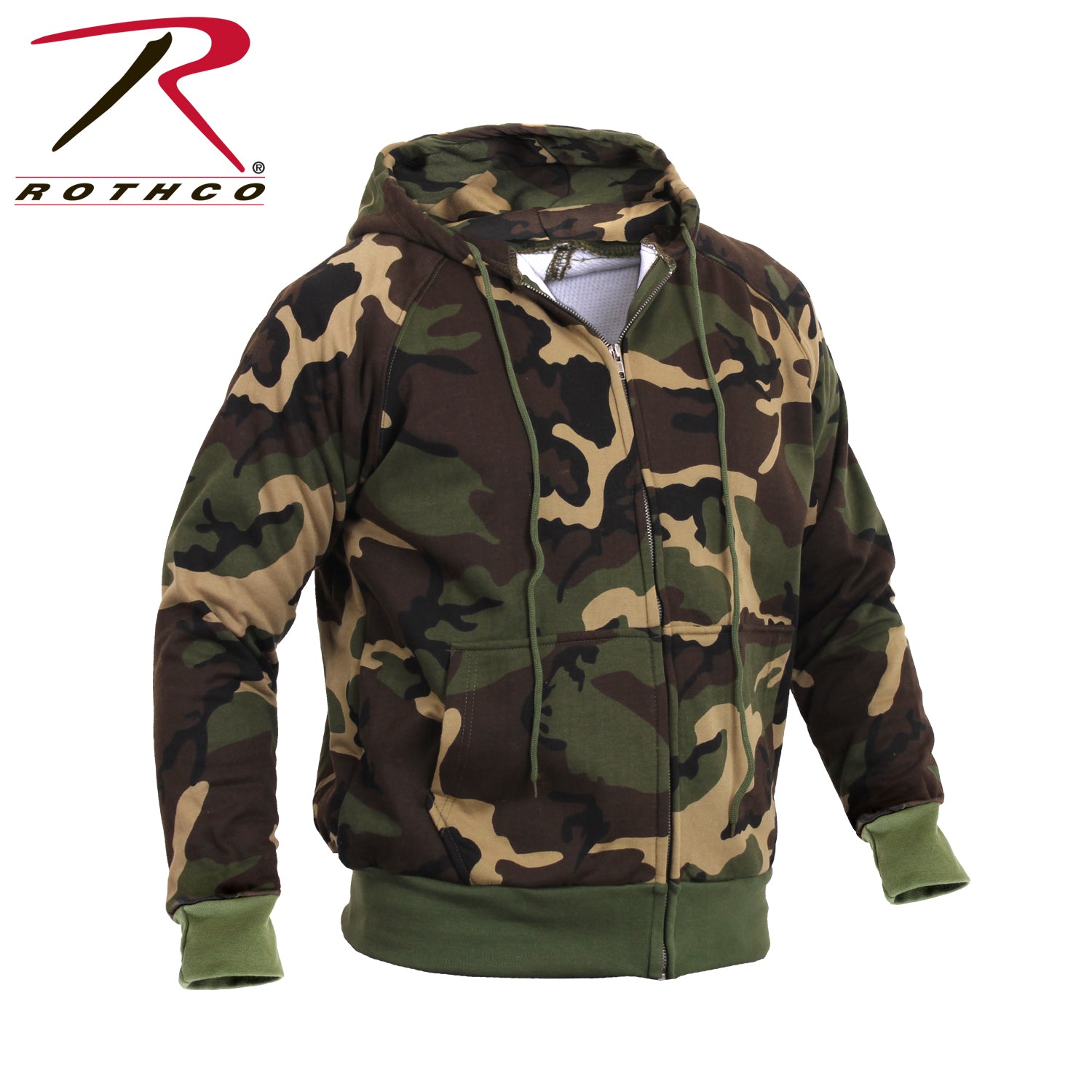 Rothco Thermal Lined Full-Zip Hoodie in Woodland Camo Size Small