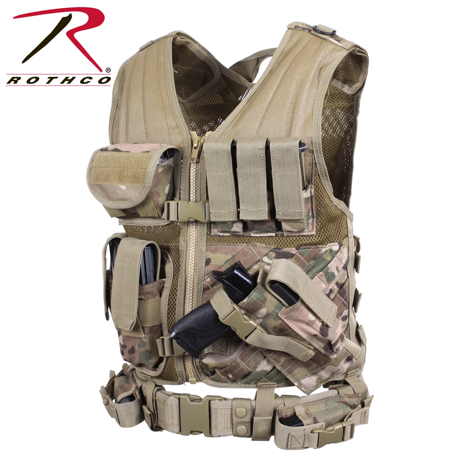Rothco Cross Draw MOLLE Tactical Vest in MultiCam, Size Regular - Part 6384